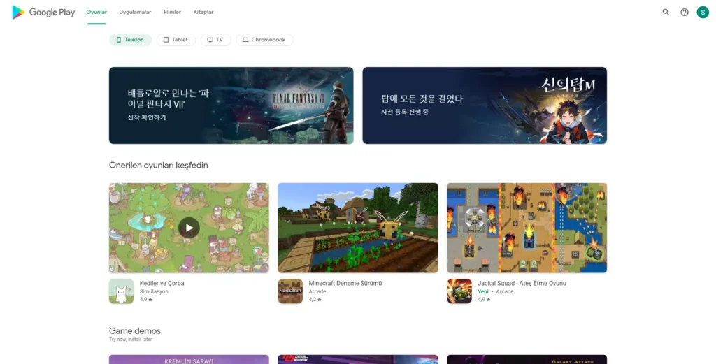 Google Play Store Web Yeni Oyunlar Sayfası Tasarımı