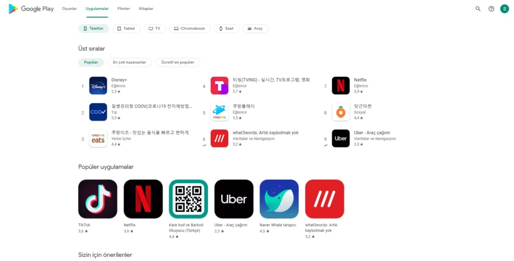 Google Play Store Web Yeni Uygulamalar Sayfası Tasarımı