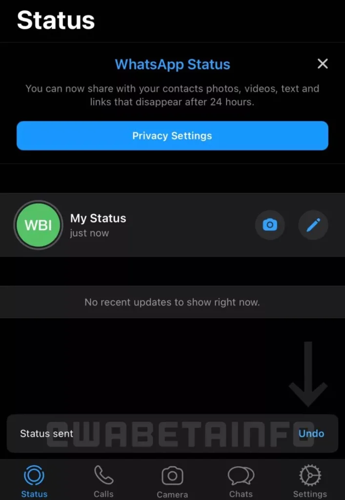 WhatsApp iOS Beta Durum Güncellemesi Geri Alma Özelliği